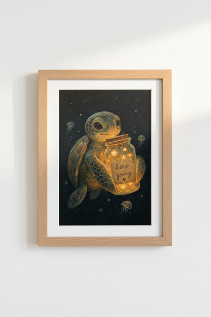 Whimsical Turtle Wall Art | Nursery Decor | Coastal Sea Turtle Poster