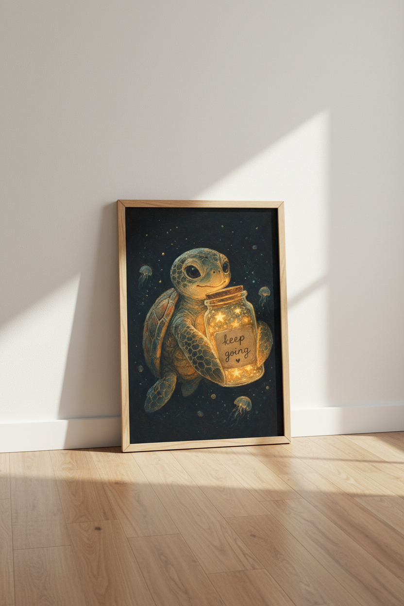 Whimsical Turtle Wall Art | Nursery Decor | Coastal Sea Turtle Poster