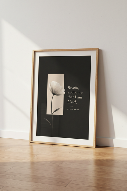 Psalm 46:10 Minimalist Flower Art | Christian Wall Decor | Be Still &amp; Know Poster