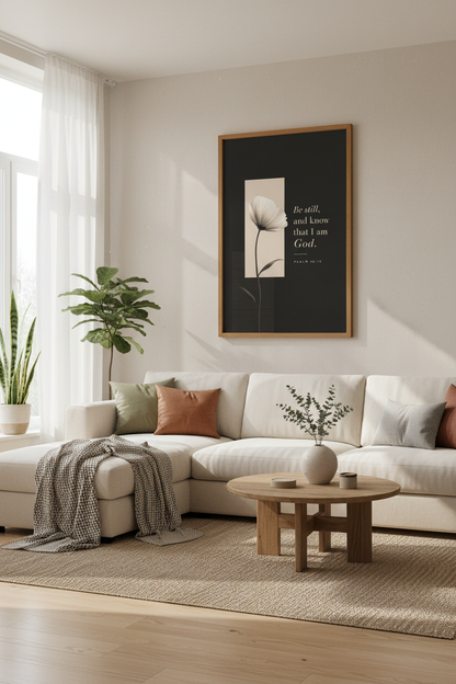 Psalm 46:10 Minimalist Flower Art | Christian Wall Decor | Be Still &amp; Know Poster