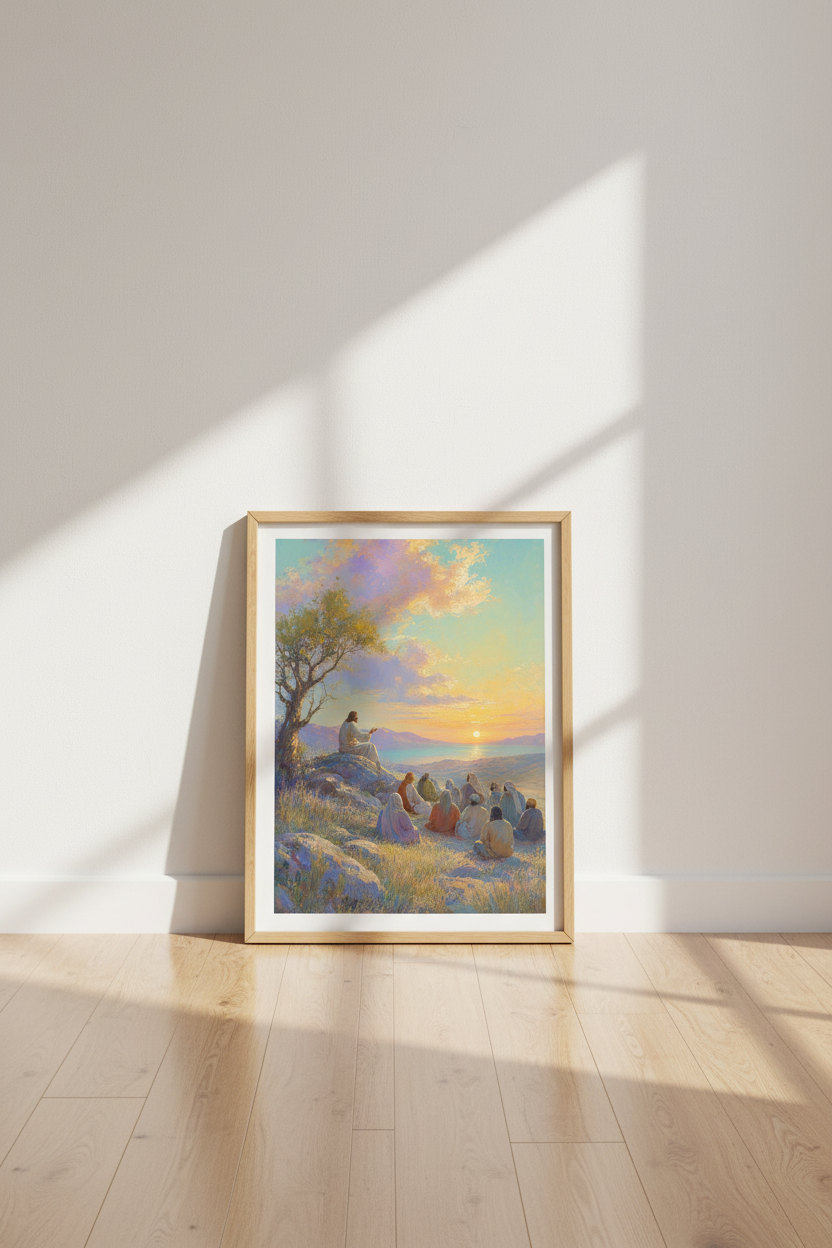 Jesus Teaching at Sunset | Impressionist Christian Wall Art, Religious Decor Poster