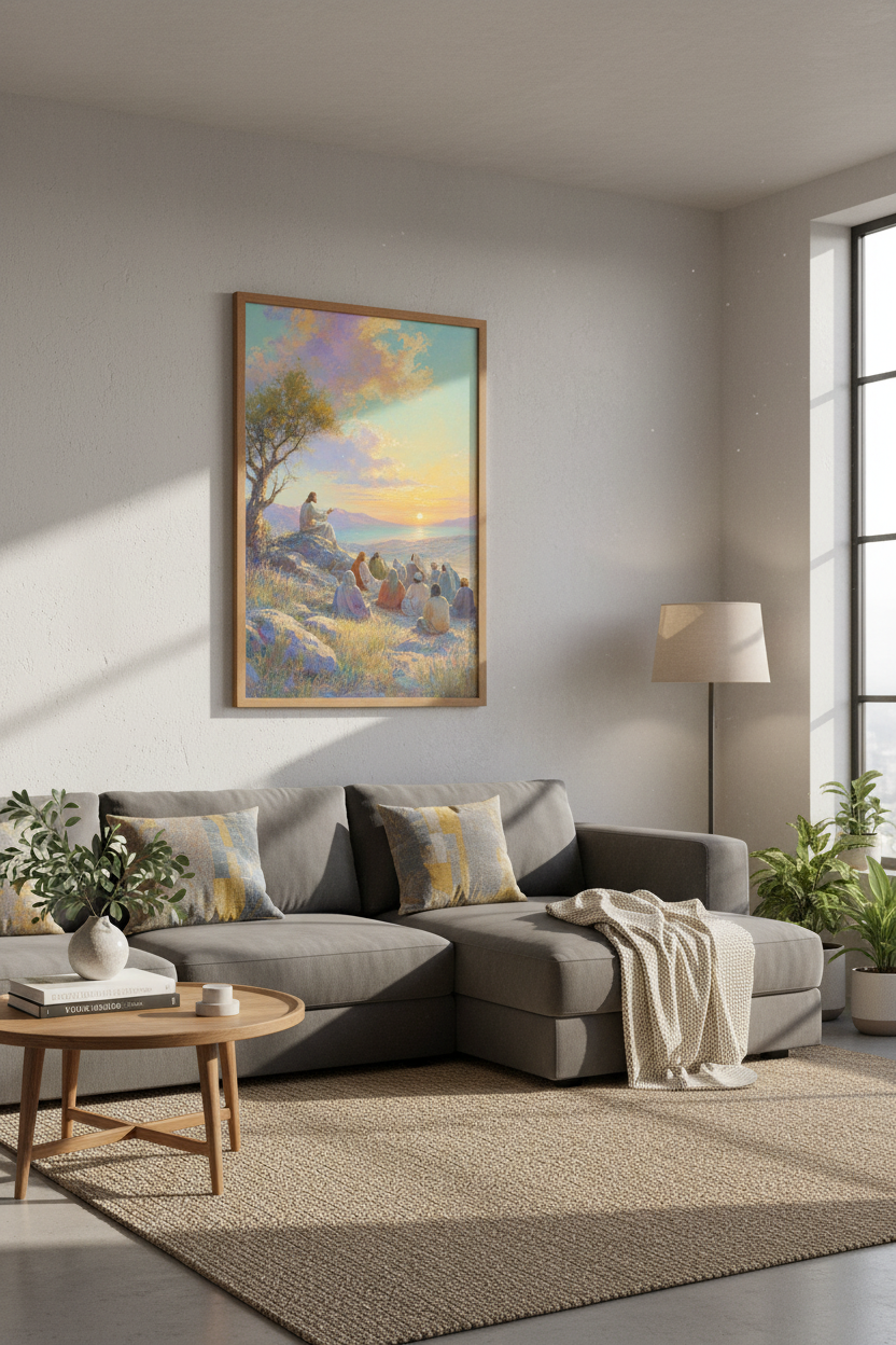 Jesus Teaching at Sunset | Impressionist Christian Wall Art, Religious Decor Poster