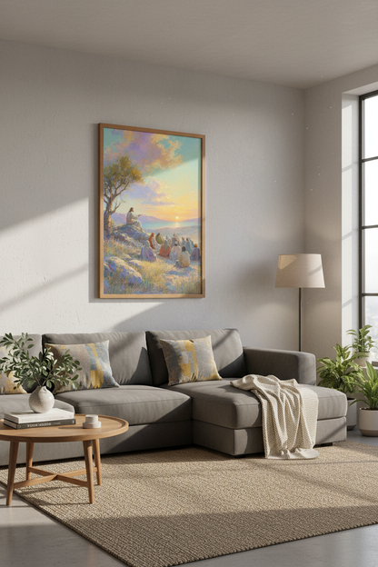 Jesus Teaching at Sunset | Impressionist Christian Wall Art, Religious Decor Poster