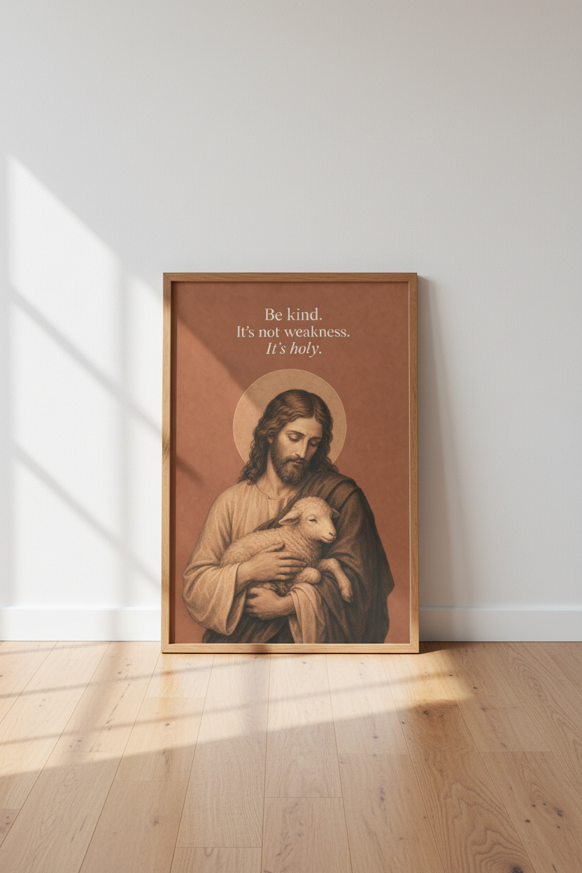 Jesus The Good Shepherd Art | Terracotta Christian Decor | Minimalist Poster