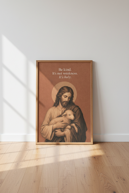 Jesus The Good Shepherd Art | Terracotta Christian Decor | Minimalist Poster