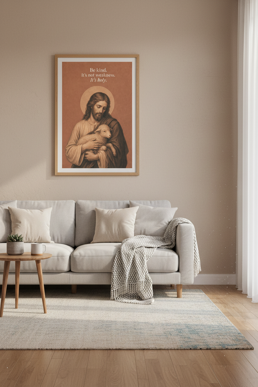 Jesus The Good Shepherd Art | Terracotta Christian Decor | Minimalist Poster