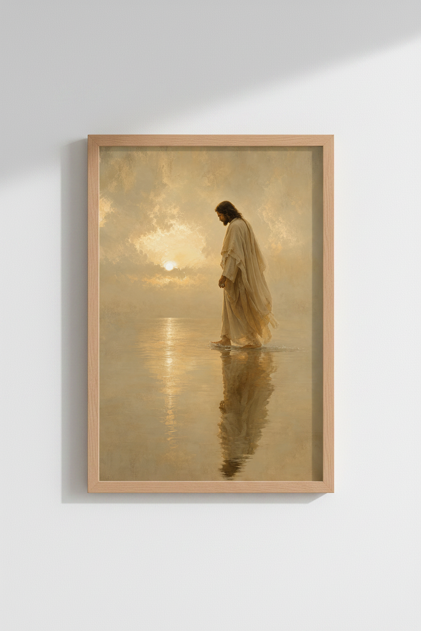 Jesus Walking on Water Print | Christian Sunset Poster, Religious Home Decor Art