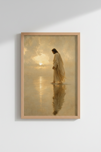 Jesus Walking on Water Print | Christian Sunset Poster, Religious Home Decor Art