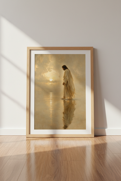 Jesus Walking on Water Print | Christian Sunset Poster, Religious Home Decor Art