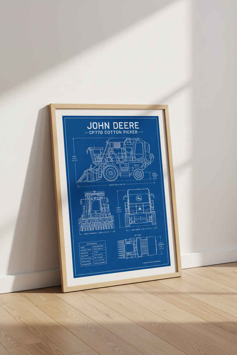 John Deere Cotton Picker Blueprint | Farmhouse Wall Art, Industrial Office Decor