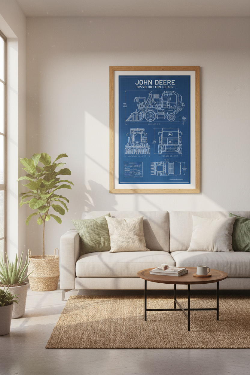 John Deere Cotton Picker Blueprint | Farmhouse Wall Art, Industrial Office Decor