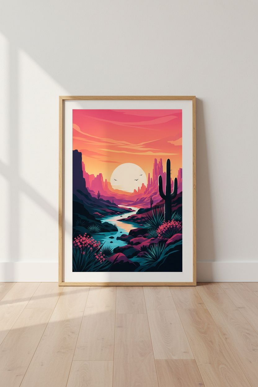 Desert Sunset Canyon Wall Art | Vibrant Southwest Decor | Minimalist Poster