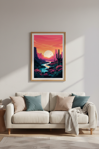 Desert Sunset Canyon Wall Art | Vibrant Southwest Decor | Minimalist Poster