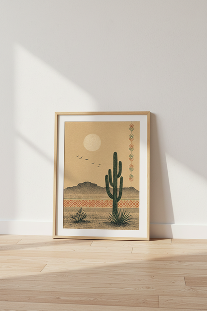 Southwest Cactus Wall Art | Boho Desert Landscape, Neutral Living Room Decor
