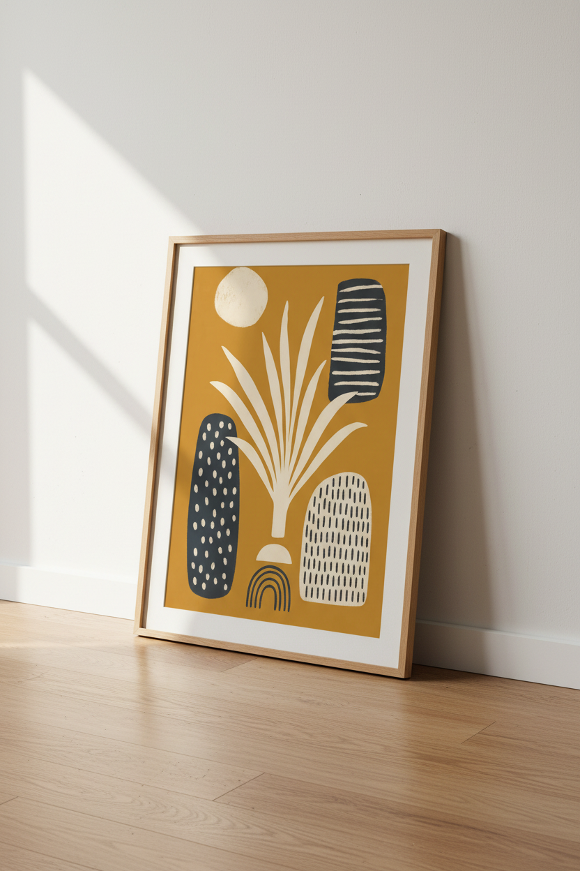 Abstract Boho Botanical Wall Art | Burnt Orange &amp; Charcoal, Modern Living Room Decor