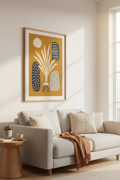 Abstract Boho Botanical Wall Art | Burnt Orange &amp; Charcoal, Modern Living Room Decor