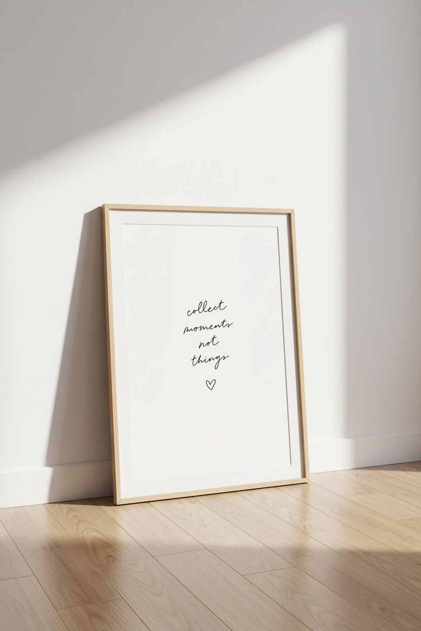 Collect Moments Not Things Wall Art | Minimalist Quote Poster | Bedroom Decor