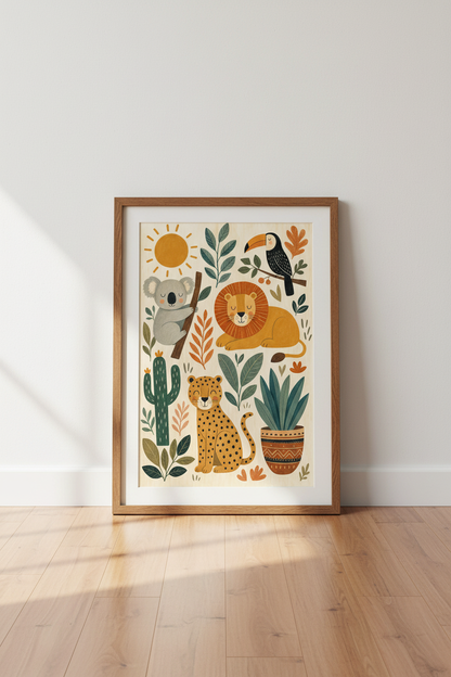Safari Animal Nursery Wall Art | Boho Jungle Kids Room Decor | Earthy Cheetah Poster