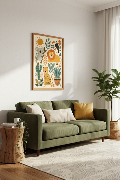 Safari Animal Nursery Wall Art | Boho Jungle Kids Room Decor | Earthy Cheetah Poster