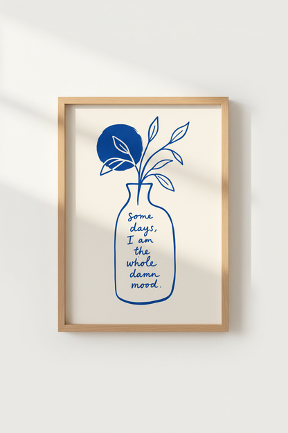 Blue Line Art Print | Minimalist Botanical Poster, Modern Mood Quote Wall Decor