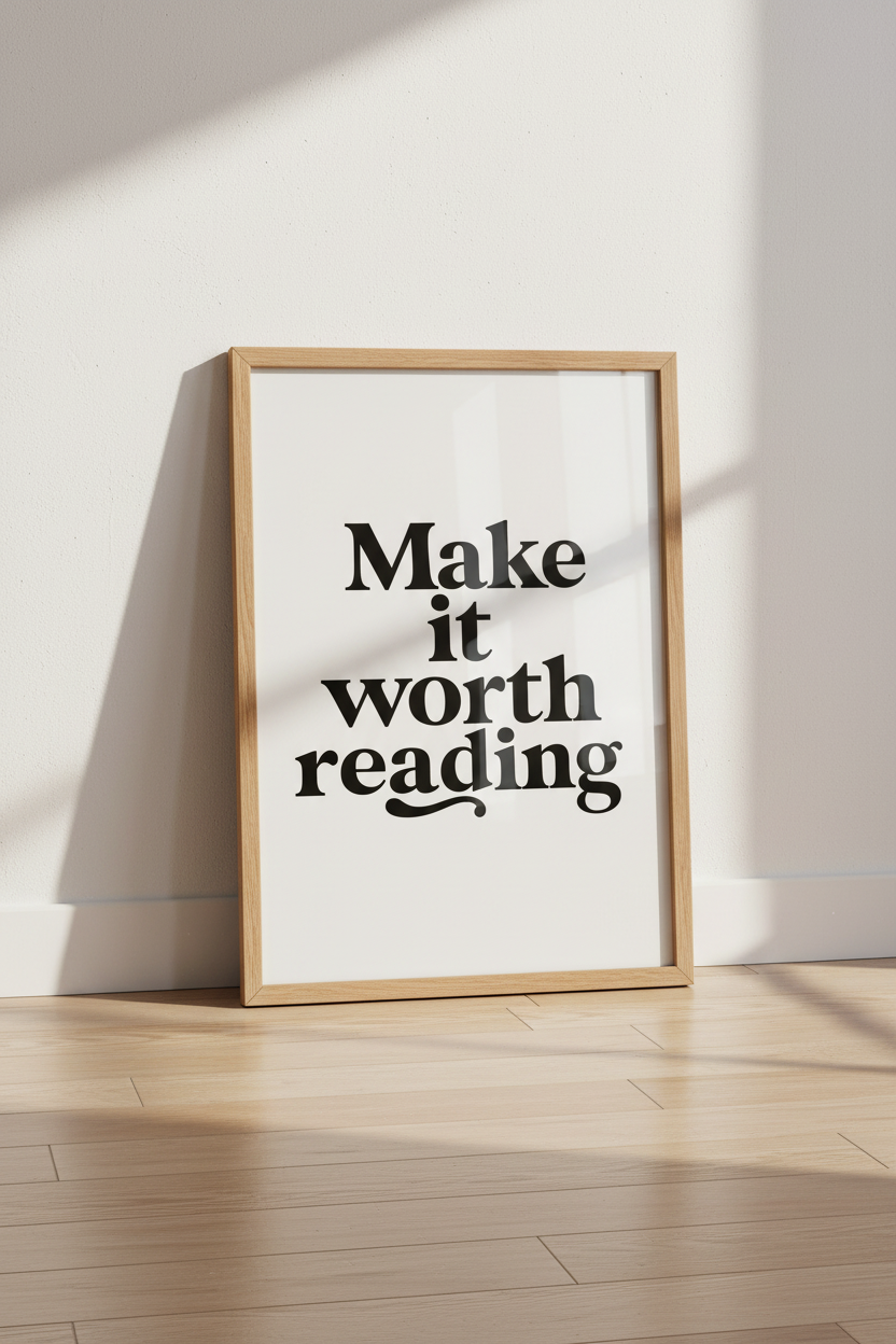 Make It Worth Reading Quote Wall Art | Minimalist Black &amp; White Decor, Home Office Poster