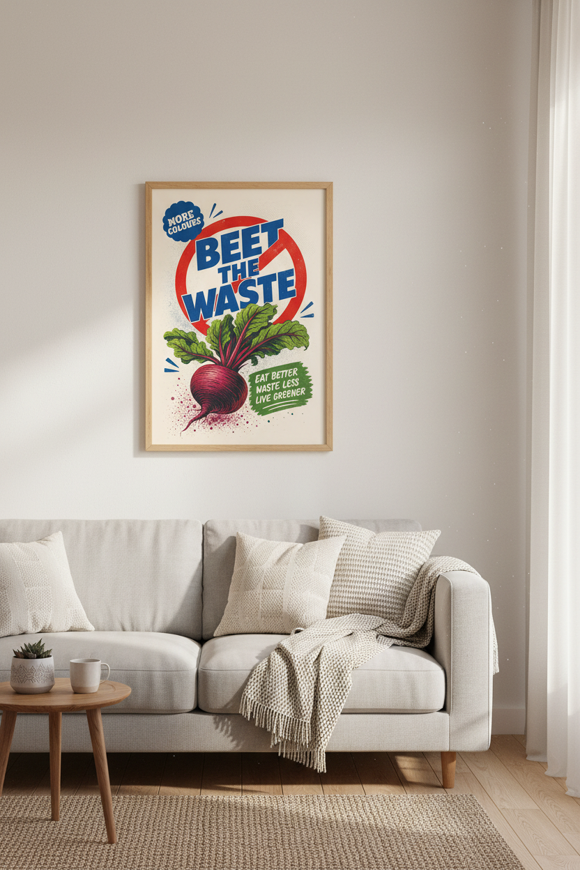 Beet the Waste Wall Art | Retro Kitchen Poster | Eco Friendly Sustainability Decor