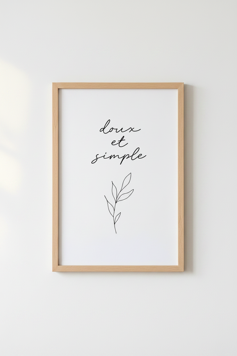 Doux et Simple French Quote Wall Art | Minimalist Botanical Poster | Modern Neutral Decor