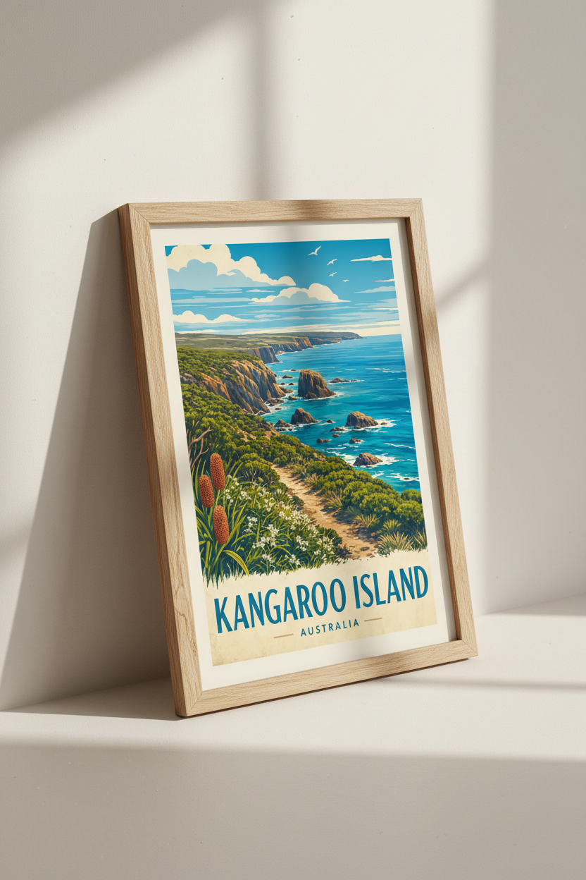 Kangaroo Island Australia Travel Poster | Vintage Coastal Wall Art Print, Living Room