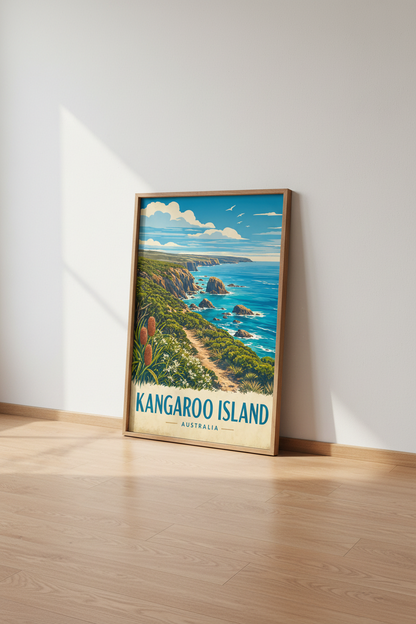 Kangaroo Island Australia Travel Poster | Vintage Coastal Wall Art Print, Living Room