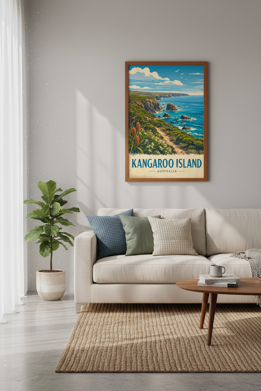 Kangaroo Island Australia Travel Poster | Vintage Coastal Wall Art Print, Living Room