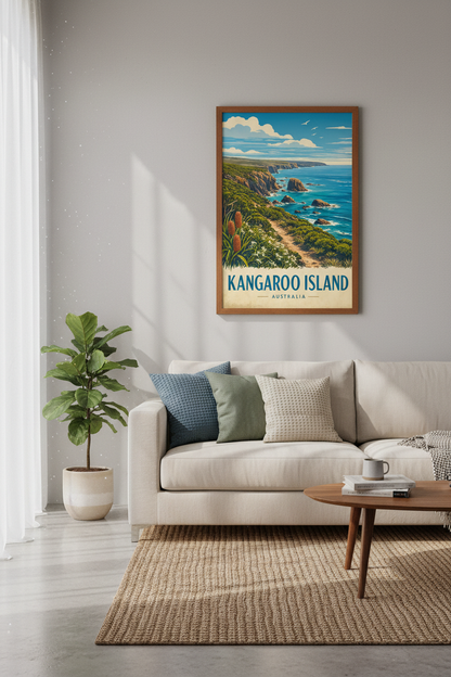 Kangaroo Island Australia Travel Poster | Vintage Coastal Wall Art Print, Living Room
