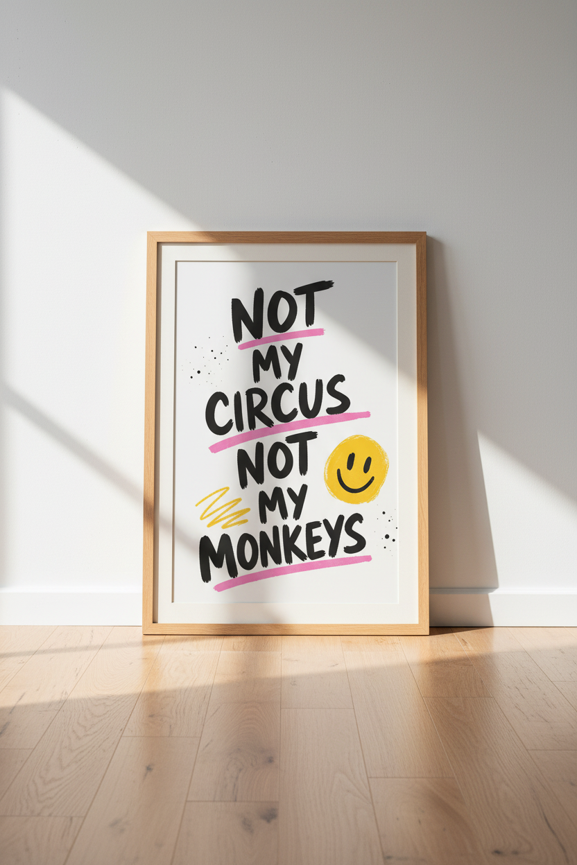 Not My Circus Not My Monkeys Wall Art | Home Office Decor | Modern Quote Poster