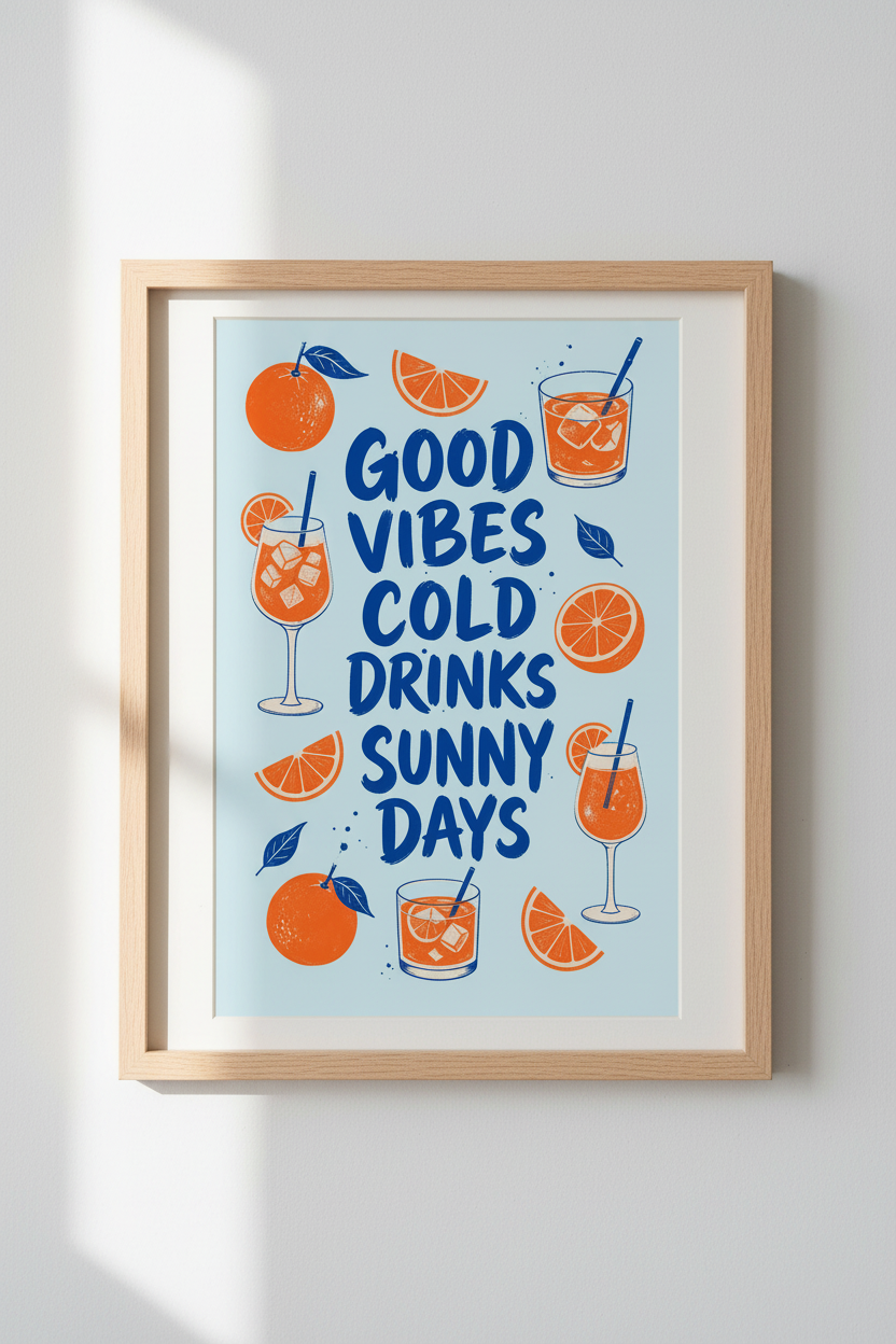 Retro Cocktail Wall Art Print | Kitchen Bar Decor | Orange Spritz Poster