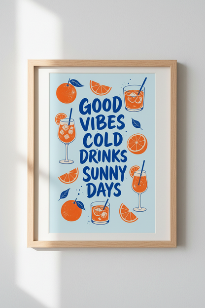 Retro Cocktail Wall Art Print | Kitchen Bar Decor | Orange Spritz Poster