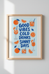 Retro Cocktail Wall Art Print | Kitchen Bar Decor | Orange Spritz Poster