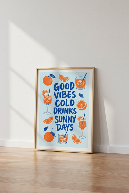 Retro Cocktail Wall Art Print | Kitchen Bar Decor | Orange Spritz Poster