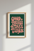 Good Things Take Time Wall Art Print | Pink & Green Retro Decor | Groovy Quote Poster