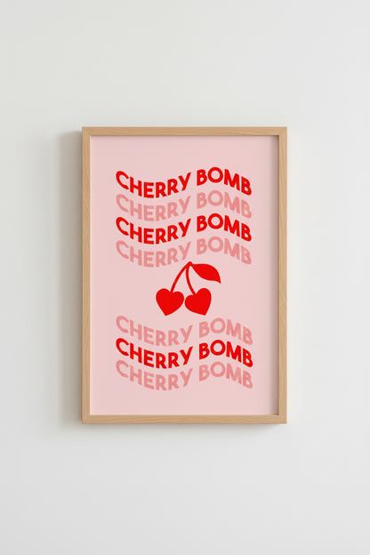 Cherry Bomb Retro Typography Wall Art | Pink Red Dorm Decor | Coquette Poster