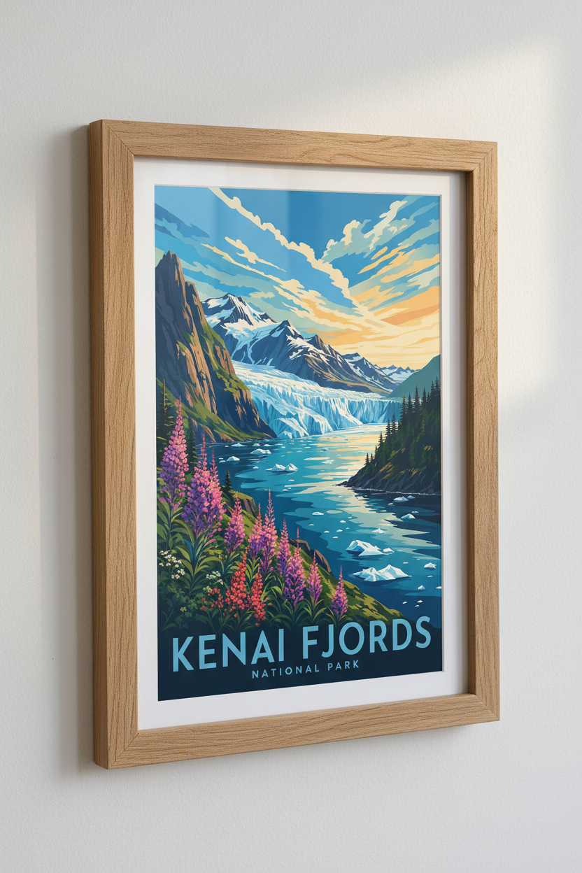 Kenai Fjords National Park Poster | Alaska Mountain Landscape | Vintage Travel Wall Art
