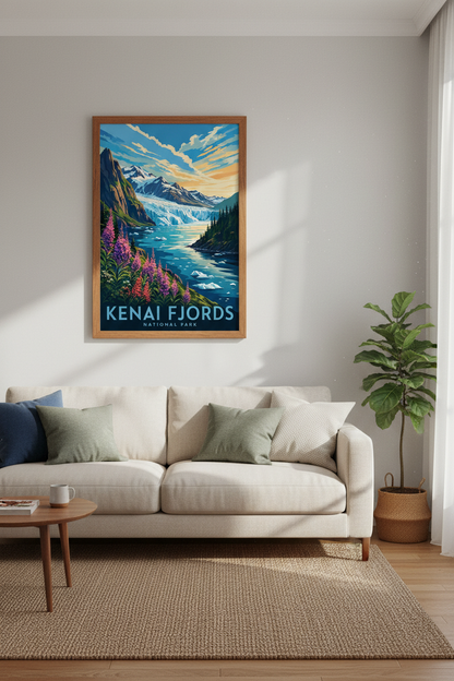 Kenai Fjords National Park Poster | Alaska Mountain Landscape | Vintage Travel Wall Art