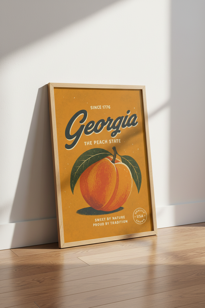 Georgia Peach State Wall Art Print | Kitchen Decor | Vintage Retro Poster
