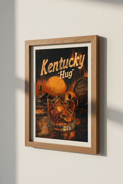 Kentucky Hug Bourbon Wall Art | Rustic Whiskey Poster, Home Bar Decor