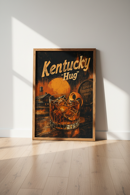 Kentucky Hug Bourbon Wall Art | Rustic Whiskey Poster, Home Bar Decor