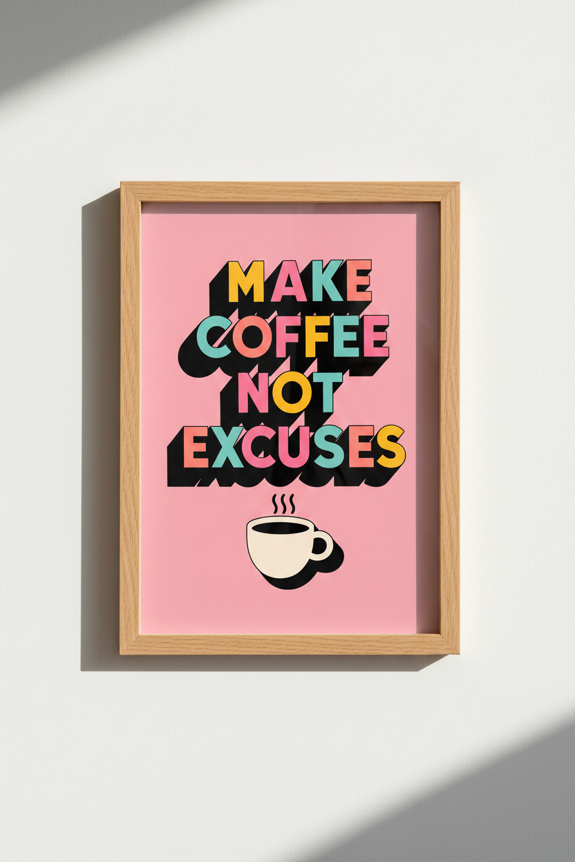 Retro Coffee Wall Art | Colorful Kitchen Decor, Motivational Typography Poster