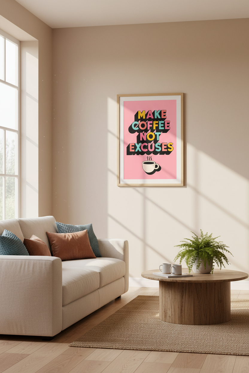 Retro Coffee Wall Art | Colorful Kitchen Decor, Motivational Typography Poster