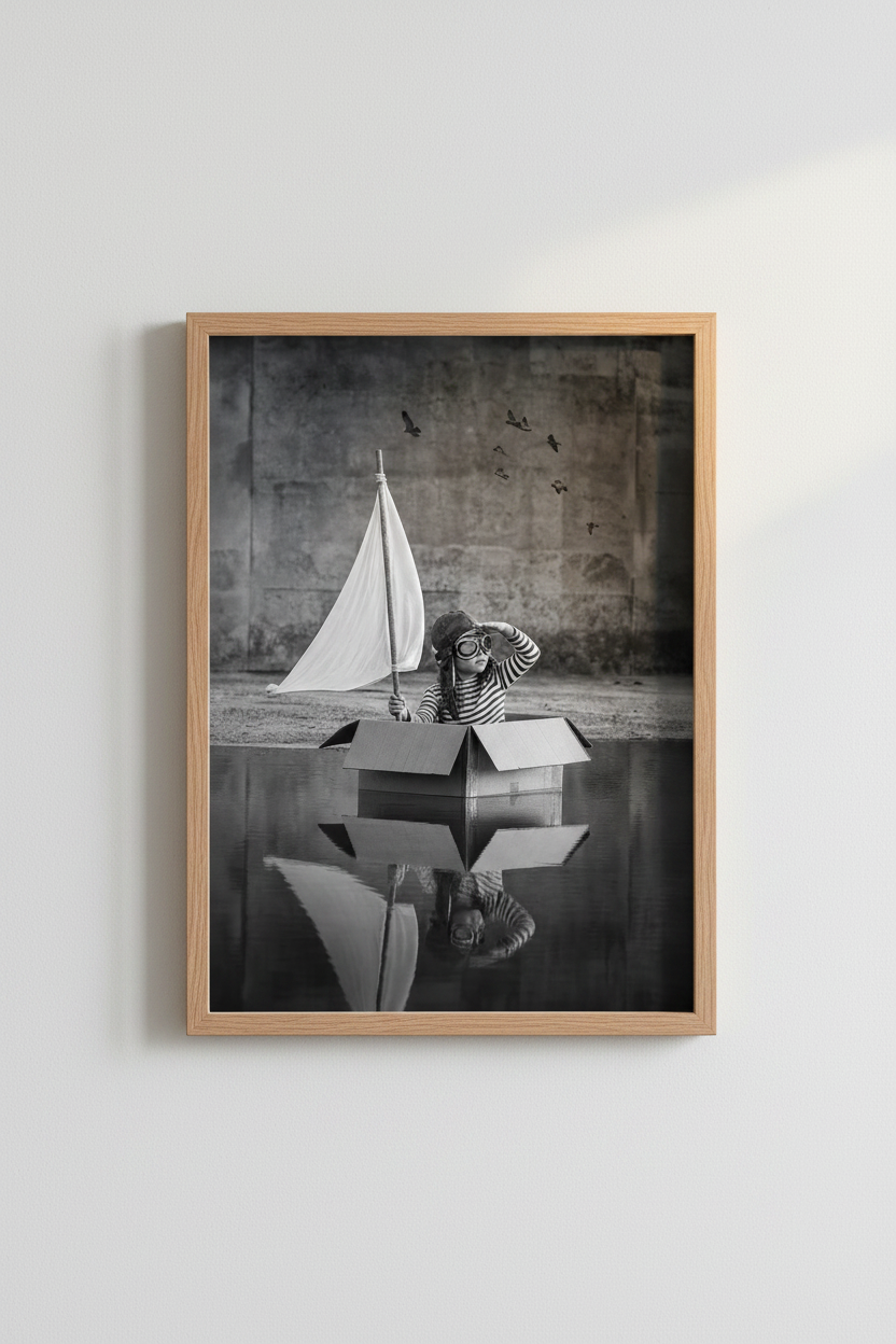 Nautical Wall Art | Monochrome Sailor Scene, Nursery Decor | Vintage Poster