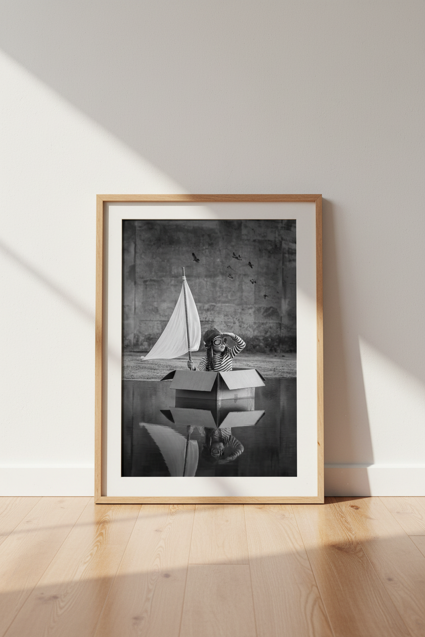 Nautical Wall Art | Monochrome Sailor Scene, Nursery Decor | Vintage Poster