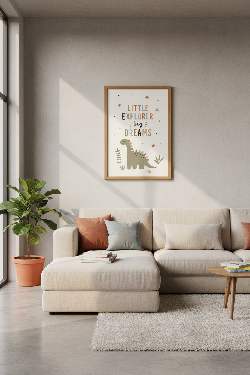 Little Explorer Big Dreams Wall Art | Dinosaur Nursery Decor | Boho Kids Poster