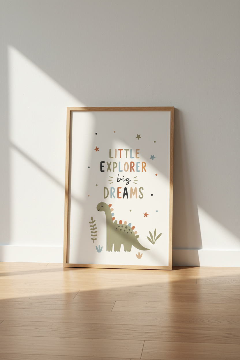 Little Explorer Big Dreams Wall Art | Dinosaur Nursery Decor | Boho Kids Poster