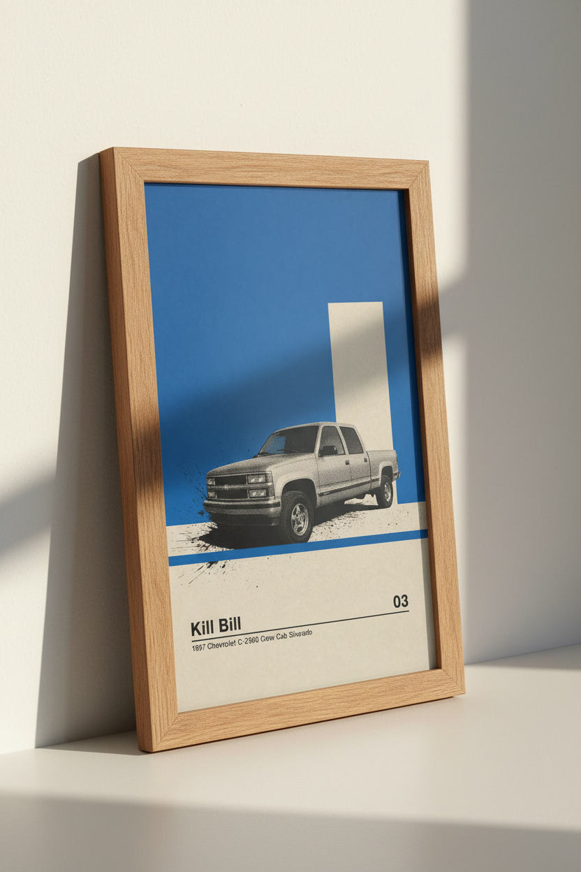Kill Bill Chevrolet Silverado Poster | Movie Car Wall Art | Minimalist Blue Decor